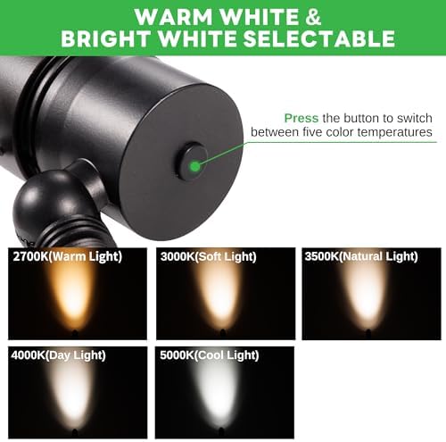 Landscape Spotlights Low Voltage - 2700K/3000K/3500K/4000K/5000K Selectable Uplights, 12V LED Spot Lights, Stretchable Shroud Outdoor Waterproof, Aluminum Black for Outside Trees 4 Pack - Image 3