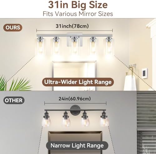 VerRon 5-Light Bathroom Light Fixtures, 31" Brushed Nickel Vanity Lights - Image 7