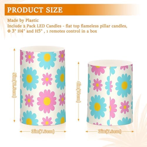 Lovely Daisy Floral Peach Blue Flameless Votive Candles with Remote Candles with Timer Waterproof Electronic Lights Flickering Led for Christmas Battery Operated Flickering 2-Piecing Set - Image 3
