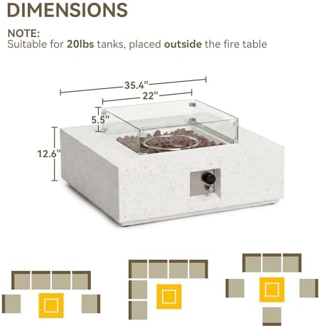 COSIEST Square Outdoor Sandstone Propane Fire Pit w Wind Guard, Certified, 50,000 BTU Stainless Steel Burner, 35-inch, Free Lava Rocks and Rain Cover, Tank Outside, Metal Lid - Image 6