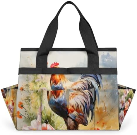 Garden Tool Bag Farm Animal Rooster Garden Tool Storage Bag with Pockets Handle Portable Garden Tote Bags for Indoor Outdoor Gardening by Gublec