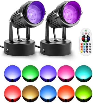 ZUCKEO LED Spot Lights Indoor RGBW Up Lights with Remote, 120V 10W Uplighting Indoor Spotlights Plug in, 4.92FT Code Accent Flood Light Christmas Color Changing Landscape Lighting with Switch (2Pack) by ZUCKEO