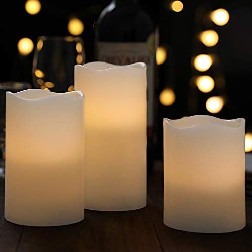 Flameless Flickering LED Battery Candles :Set of 3 Ivory Real Wax Pillar Operated Fake Faux Lights with Remote Control and Timer Function Flicker Candle for Decoration Christmas Votive Garden Outdoor - Image 4