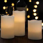 Flameless Flickering LED Battery Candles :Set of 3 Ivory Real Wax Pillar Operated Fake Faux Lights with Remote Control and Timer Function Flicker Candle for Decoration Christmas Votive Garden Outdoor - Image 4