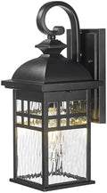 Emliviar Outdoor Light Fixture Wall Mount, Exterior Wall Sconce for Front Porch, Black Finish with Water Ripple Glass, DE279B BK-WP by EMLIVIAR