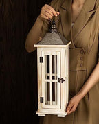TIMRIS Large Rustic Wooden Decorative Lantern Set of 2, Modern Farmhouse Distressed Whitewash Floor Candle Lanterns, Indoor/Outdoor Hanging Lanterns for Home Decor (No Glass) - Image 3