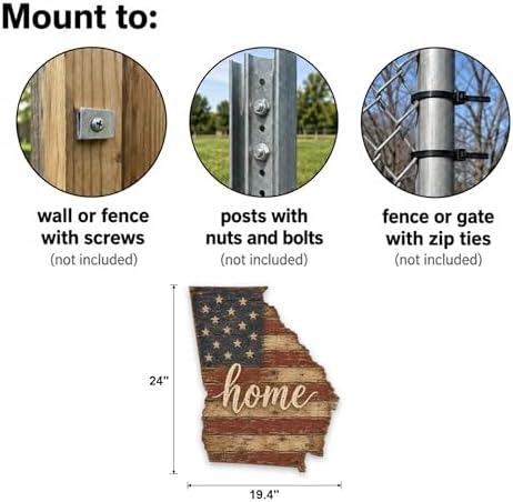 Georgia "Home" State Shape Sign — Vintage American Flag Wall Decor — UV-Printed Aluminum (Not Real Wood) — Patriotic State Pride Art for Indoors & Outdoors — Made in USA - Image 3