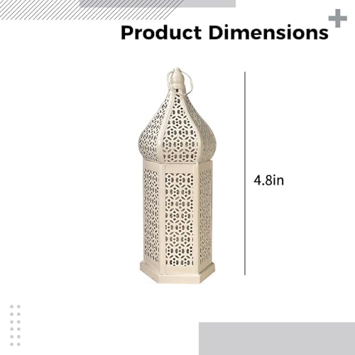 Hollow Metal Lantern, White Iron, Moroccan Vintage, Led, Tower Design Tall, Outdoor/Indoor, Patio, Garden, Hotel, Home, Hanging & Standing - Image 3