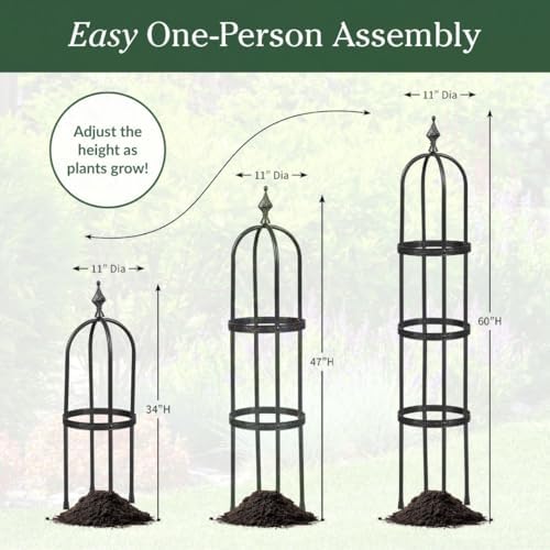 Evergreen 5 ft Garden Trellis for Climbing Plants Vines, Jasmine & Flowers, Rustproof Metal Obelisk Trellises, Outdoor & Indoor Plant Support for Potted Planters (Black) - Image 3
