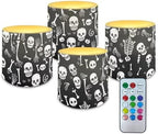 Pack of 4 Flameless Candles with Remote, Halloween Skeleton Battery Operated Candles with Timer Waterproof Flameless Pillar Tea Lights for Indoor Outdoor Party Banquet Decorations by Merkmak