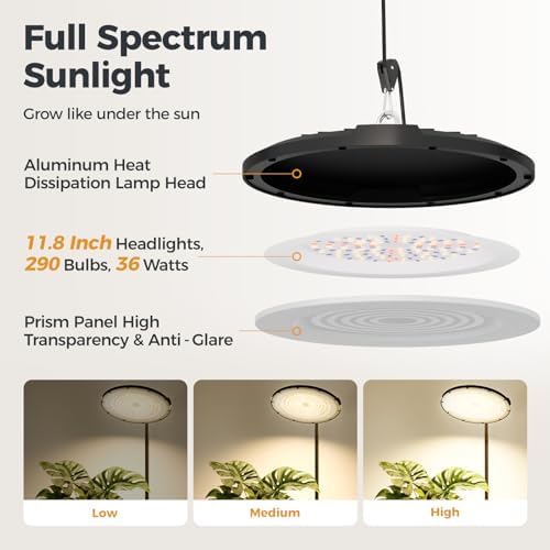 Bamworld Hanging Grow Light for Indoor Plants 12in Large Head Full Spectrum - Image 4