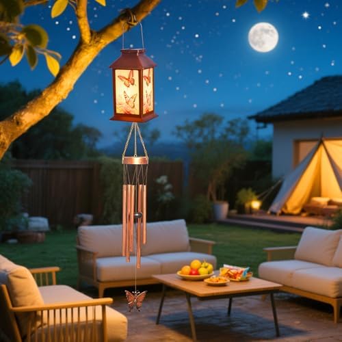 Butterfly Lantern Wind Chimes, Solar Butterfly Wind Chime, Gifts for Mom, Women, Grandma, Garden Courtyard Lawn Decor, Gift for Christmas and New Year, Mobiles Decorative Gifts - Image 2