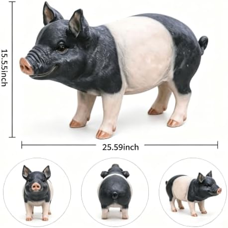 26'' Farm Pig Figurine Garden Statue Realistic Resin Weather Pink Black - Image 2