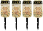Poceacles Solar Lights Outdoor Waterproof Grave Lights for Cemetery LED Flameless Candle Cemetery Solar Pillar Candles Outdoor Decor, Highland Cow Sunflower Butterfly, Set of 4 by Poceacles