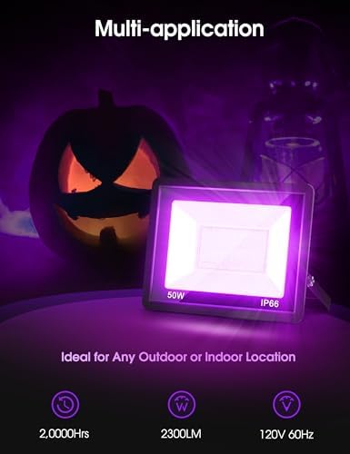 L LOHAS LED Auto On/Off Purple Halloween Flood Light Outdoor 50W Plug in - Image 6