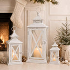 3PCS (20’’&13’’&9’’) Lanterns Decorative Indoor & Outdoor, Vintage White Metal Frame Candle Holders for Front Porch, Patio, Pathway, Balcony, Garden, Yard Decor, Halloween Christmas Decorations - Image 3