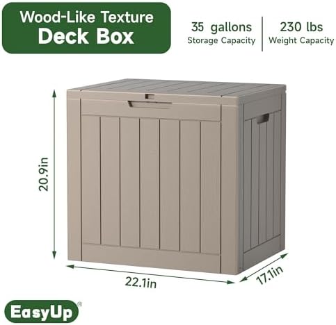EasyUp Outdoor Storage Box, Waterproof Resin Deck Box, Reinforced Stability UV-Resistant for Patio, Garden and Poolside (Gray, 32 Gallons) - Image 2
