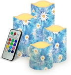 Daisy Flameless Candles with Remote Timer Battery Operated Fake Candles Color Changing Electric Pillar LED Candles Bulk Set of 4 by Uorisanigo