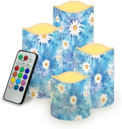 Daisy Flameless Candles with Remote Timer Battery Operated Fake Candles Color Changing Electric Pillar LED Candles Bulk Set of 4 by Uorisanigo