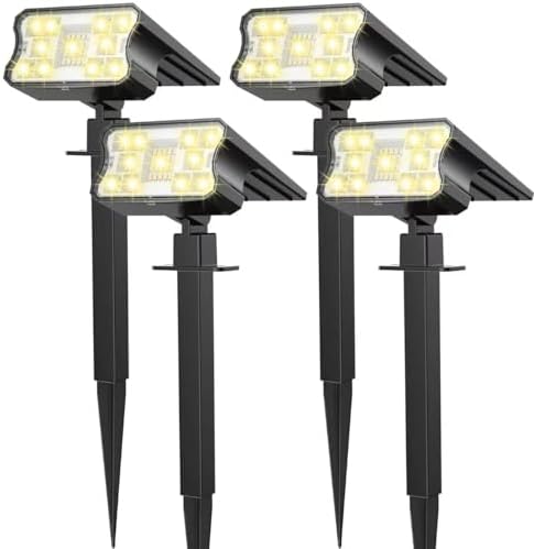 HGGH Solar Lights Outdoor Waterproof IP67, 60 LED 3 Lighting Modes Solar Spot Lights Outdoor for Yard Garden Pathway Landscape, Auto On/Off, Function 2 in 1(Warm White, 4 Pack) by Home