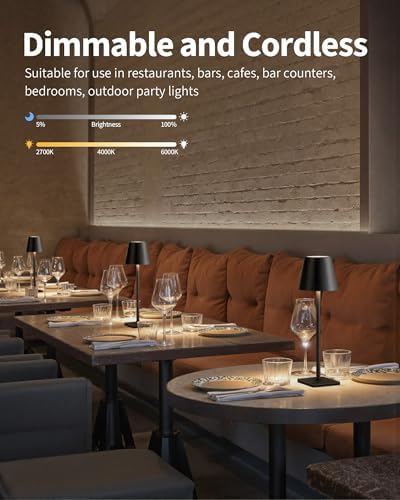 KDG 2 Pack Cordless Black Table Lamps, Rechargeable Portable LED Desk Lamps - Image 3