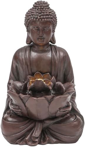 AUTODAYA 18.9" H Buddha Statue Outdoor Water Fountain with Warm LED Lights - Image 4
