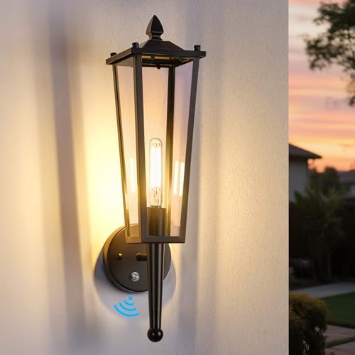 Outdoor Wall Light Fixtures, 20" Large Dusk to Dawn Front Porch Lights Waterproof with Clear Glass, Black Exterior Wall Mount Sconce Outside Lighting for Garage Porch House, OS-OD2615-1WM by Osimir