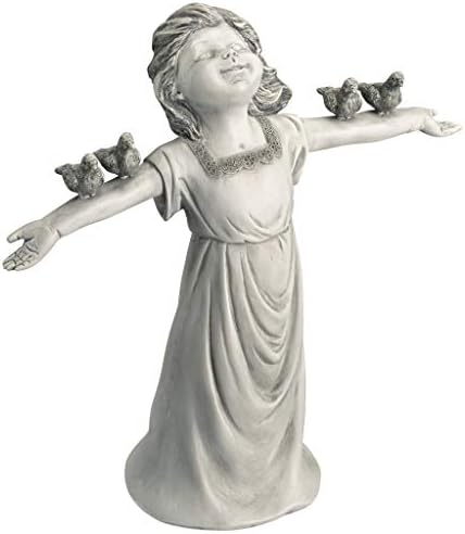 Design Toscano Basking in Glory Little Girl with Birds Outdoor Garden Statue, Small, 12 inches Tall, Cast Stone Resin, Two Tone Stone Finish - Image 4
