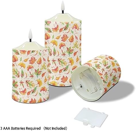 Cozeyat Flickering Flameless Electric Candles with Timer 3Pack, Fall Ginkgo Leaf Print LED Candles Battery Operated, Realistic Wax Pillar Tealights for Home Indoor Outdoor Decor - Image 3
