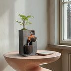 Resin Tabletop Waterfall Fountain with LED Light & Plant Pot, Indoor Desk Water Fountains for Home Office Decor (22028N) - Image 5