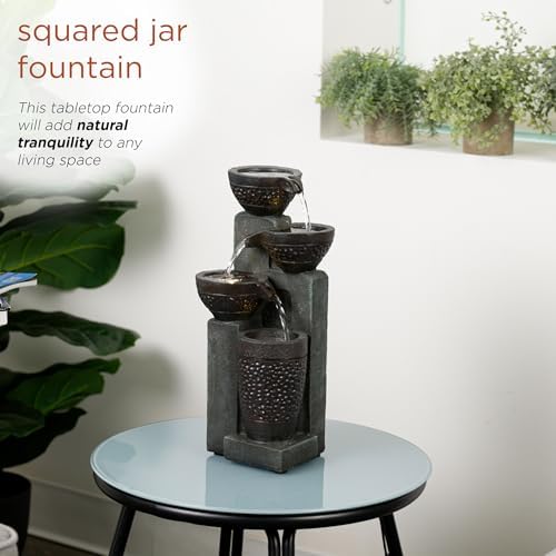 Alpine Corporatio 14" Tall Stoned Jar Cascading Water Fountain with LED Lights, Elegant Tabletop Water Feature for Home, Office, Living Room, and Bedroom Decor, Gray - Image 5
