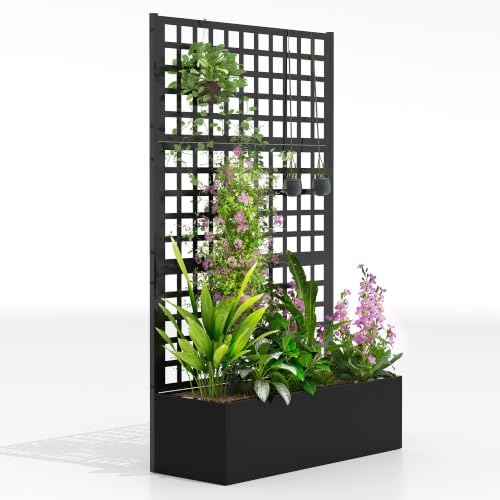 Outsunny Galvanized Raised Garden Bedw/Trellis 43" x 16" x 70" Black by Outsunny