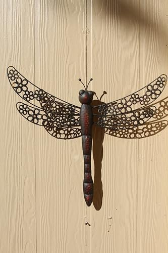 1 - Large Dragonfly Metal Wall Art, Antique Brown Finish, 21" x 22.5", Indoor Outdoor Yard Decor with Mounting Bracket, GS-106 - Image 2