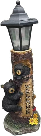 Solar Bear Garden Statue with Welcome Sign, 19" Resin Bear Family in Tree Trunk, Outdoor Solar Light Wildlife Lawn Ornament for Yard, Patio, Porch, Cabin & Front Door Decor - Image 6