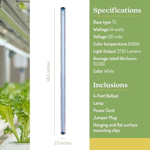 SunBlaster SL0900304 54 Watt 6400K 4' 120V Hydroponic Grow Light Lamp Ballast Fixture with NanoTech T5HO Reflector for Indoor Home Gardens and Plants - Image 4