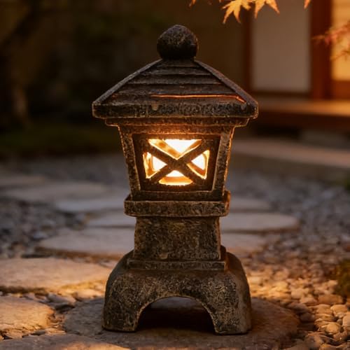 Solar Pagoda Garden Statue Outdoor Japanese Stone Lantern Asia Patio Decor - Image 2