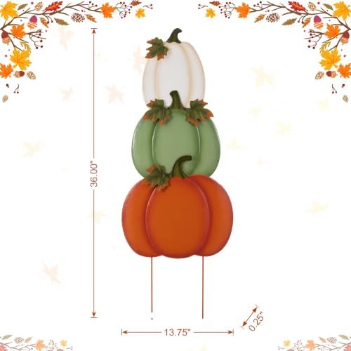 Glitzhome Set of 3 Fall Stacked Pumpkin Yard Stakes 36 Inch Iron Outdoor Decor - Image 3