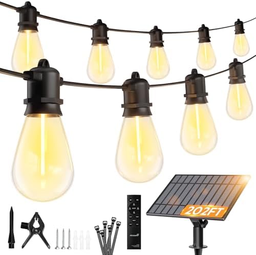 Minetom 202FT Solar String Lights Outdoor Waterproof, S14 Patio Lights by Minetom
