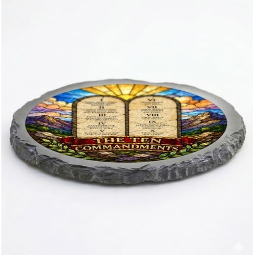 Magnolia Garden 10-Inch Ten Commandments - Faux Stained Glass Exodus Bible Verse Garden Stone, Weather-Resistant Resin Pathway Accent, Inspirational Christian Outdoor Yard Decor & Walkway Plaque - Image 3