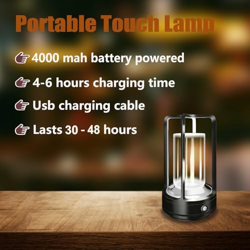Cordless Table lamp, 4000mAh Battery Rechargeable Lamp (Black-2) - Image 4
