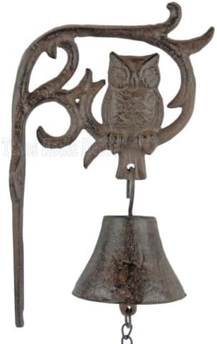 Small Owl Dinner Bell Cast Iron Wall Mounted Antique Style Scrolls Rustic Brown -bungapepaya by Unknown