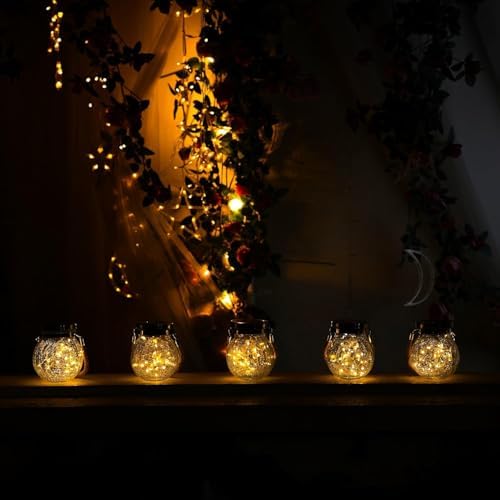 Cooo 4 Pack Gifts for Him Her Solar Lanterns Outdoor Waterproof Heavy Crackle Glass 30 LED Warm Firefly Lights Solar for Women Mom Grandma Outdoor Table Lamps Garden Yard Decor - Image 2