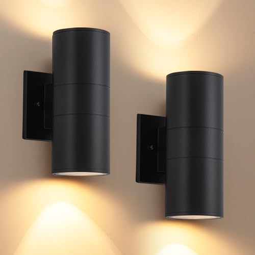 2 Pack Modern Black Outdoor Wall Light, Exterior Wall Sconce by Easyusahome