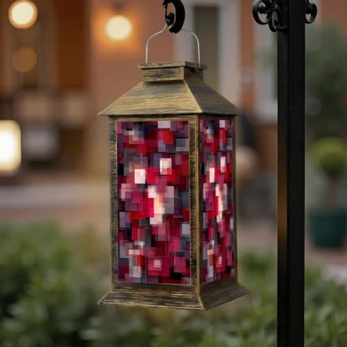 Solar Lantern Outdoor Waterproof Rectangular Creative Merry Christmas red self Chequered Checkered Garden Decor LED Hanging Solar Lights Tabletop Lamp Gifts for Women Mom Outside Yard Patio Porch by DERUINVAIO