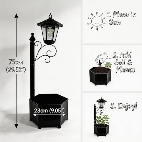 2Pack Solar Planter with Street Lamp Post 2-in-1, 75 cm, Black - Image 3