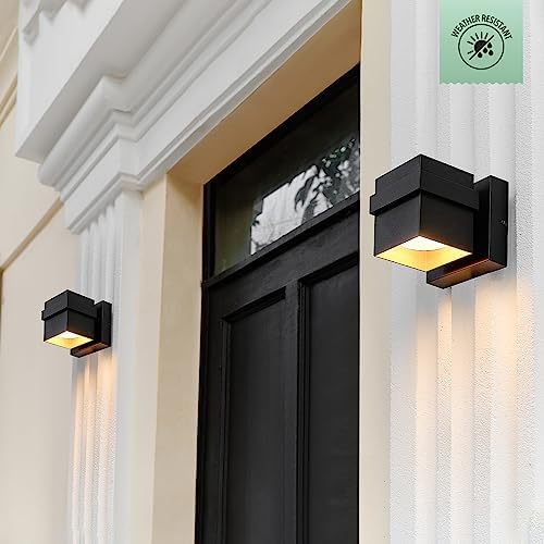 Globe Electric 60000022 11.5W LED Integrated Outdoor Wall Sconce, Matte Black, Gold Accent, 400 Lumens, 3000 Kelvins, 90 CRI, Front or Back Porch Decor, Modern Minimalist Exterior Lighting - Image 2