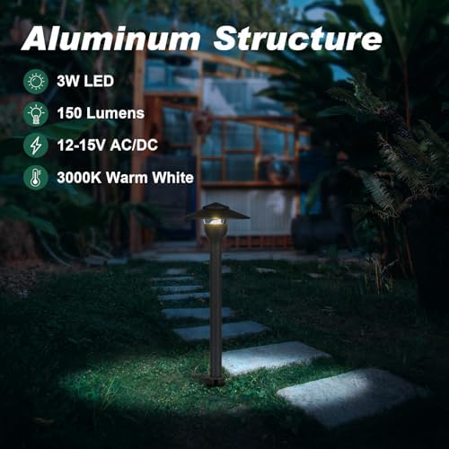 Low Voltage Pathway Lights LED Landscape Lights, 4.5W 12V AC/DC, 3000K Warm White, Cast-Aluminum, IP65 Waterproof, ETL Listed, for Yard, Walkway, Garden, 6 Pack - Image 2