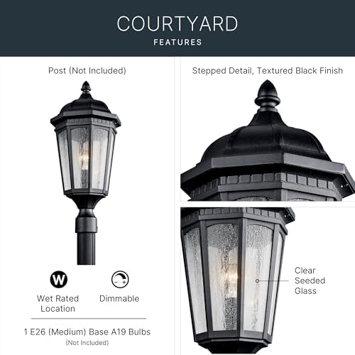 Kichler Courtyard Outdoor Post Light, Textured Black - Image 3