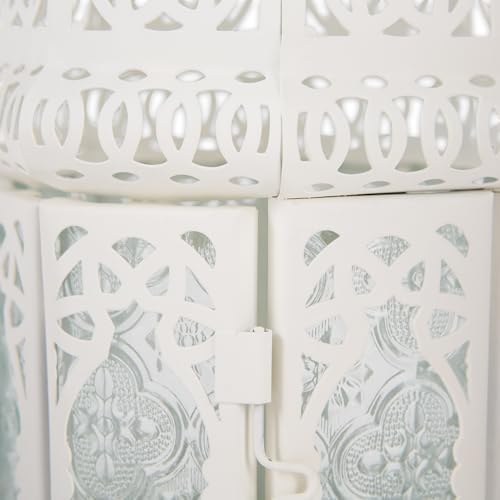 Accent Plus Christmas Decorations Indoor Lantern Decorative Outdoor Christmas Decorations Candle Lantern Moroccan Candle Holders Metal Hanging Lantern, White 5 X 5 X 12 Inches - Image 3