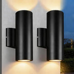 JO.KO Up Down Lights Outdoor, Cylinder Wall Lights 10.24" 2 Pack, 2700K Warm White Porch Light in 2 Lights, Matte Black Waterproof Wall Sconce, Aluminum Exterior Light Fixture Wall Mount by JOKO